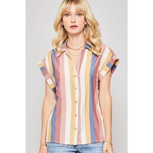 Woven Shirt In Multicolor Striped With Collared Neckline